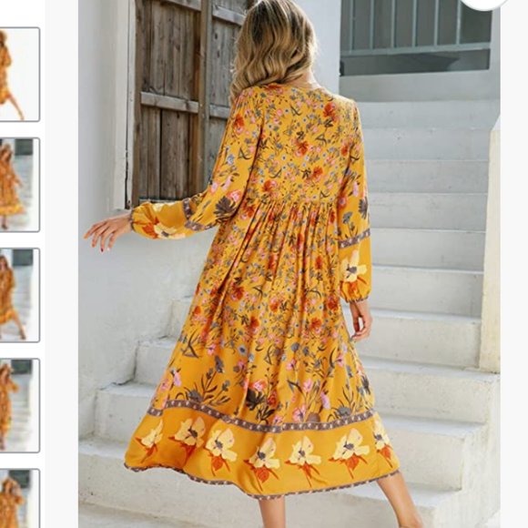 floral Print Retro V Neck Tassel Bohemian Midi Dress. Absolutely beautiful. - Picture 2 of 2